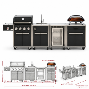 מטבח חוץ ooni koda 16 + Coleman Revolution – גריל 4 מבערים G53233 + כיור + מקרר + אחסון (מטבח מלא עם טאבון אוני קודה 16)