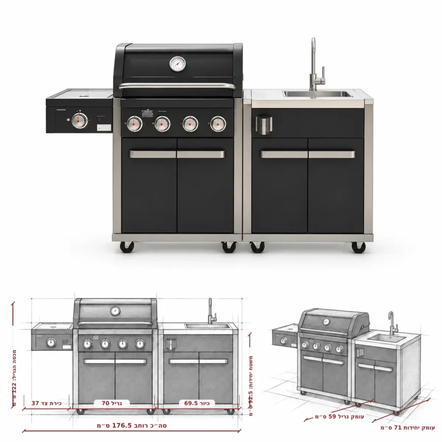 מטבח חוץ Coleman Revolution – גריל 4 מבערים G53233 + יחידת כיור