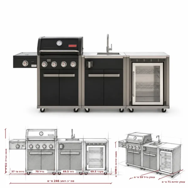 מטבח חוץ Coleman Revolution – גריל 4 מבערים G53233 + יחידת כיור + יחידת מקרר