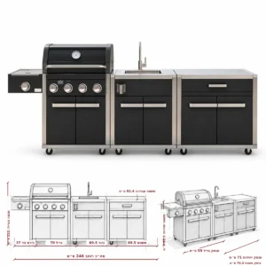 מטבח חוץ Coleman Revolution – גריל 4 מבערים G53233 + יחידת כיור + יחידת אחסון