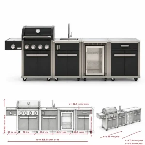 מטבח חוץ Coleman Revolution – גריל 4 מבערים G53233 + כיור + מקרר + אחסון (מטבח מלא)